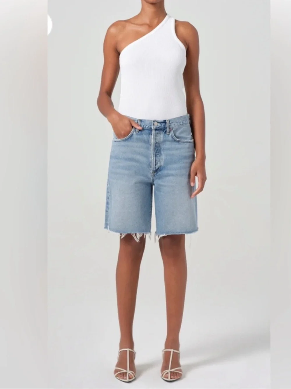 AGOLDE 90βs long shorts Bermuda 27 denim light wash - Picture 3 of 11